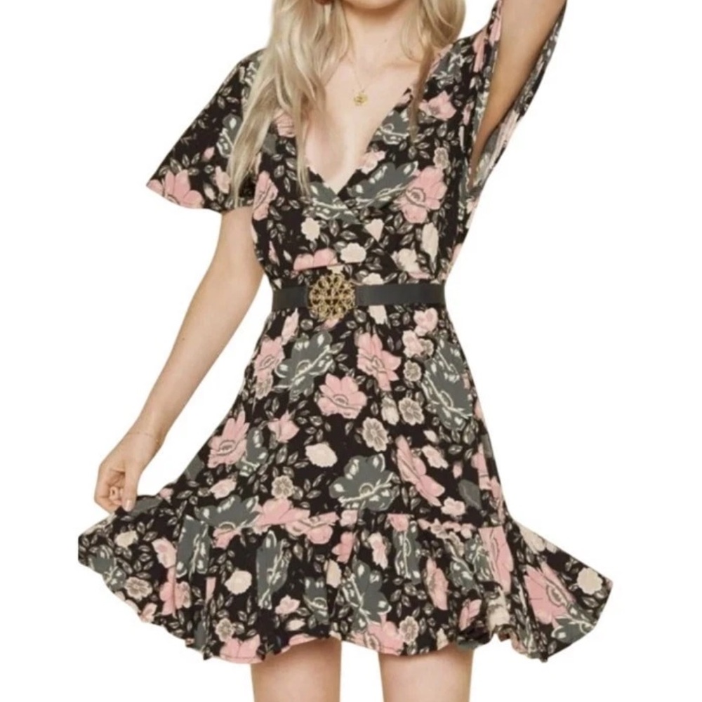 SPELL & THE GYPSY COLLECTIVE Floral Winona Mini Dress V Neck Zipper Size Small